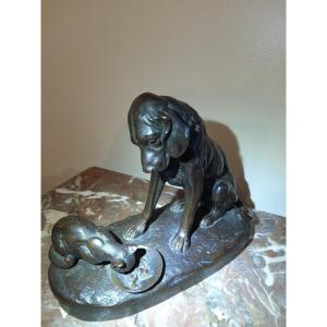 Bronze Chien Et Chat Par De Gericke